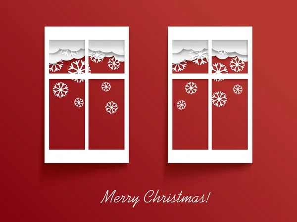 Illustration de carte de Noël avec deux fenêtres et neige — Image vectorielle