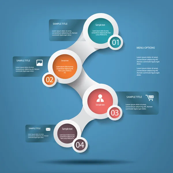 Opciones de menú círculos blancos ilustración vectorial adecuado para el diseño web o infografías — Vector de stock