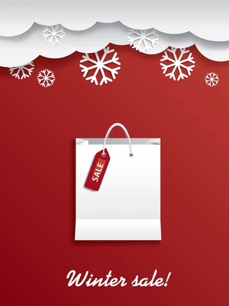 Χειμώνας πώληση τσάντα για ψώνια με αυτοκόλλητο και χώρο για κείμενο — Διανυσματικό Αρχείο