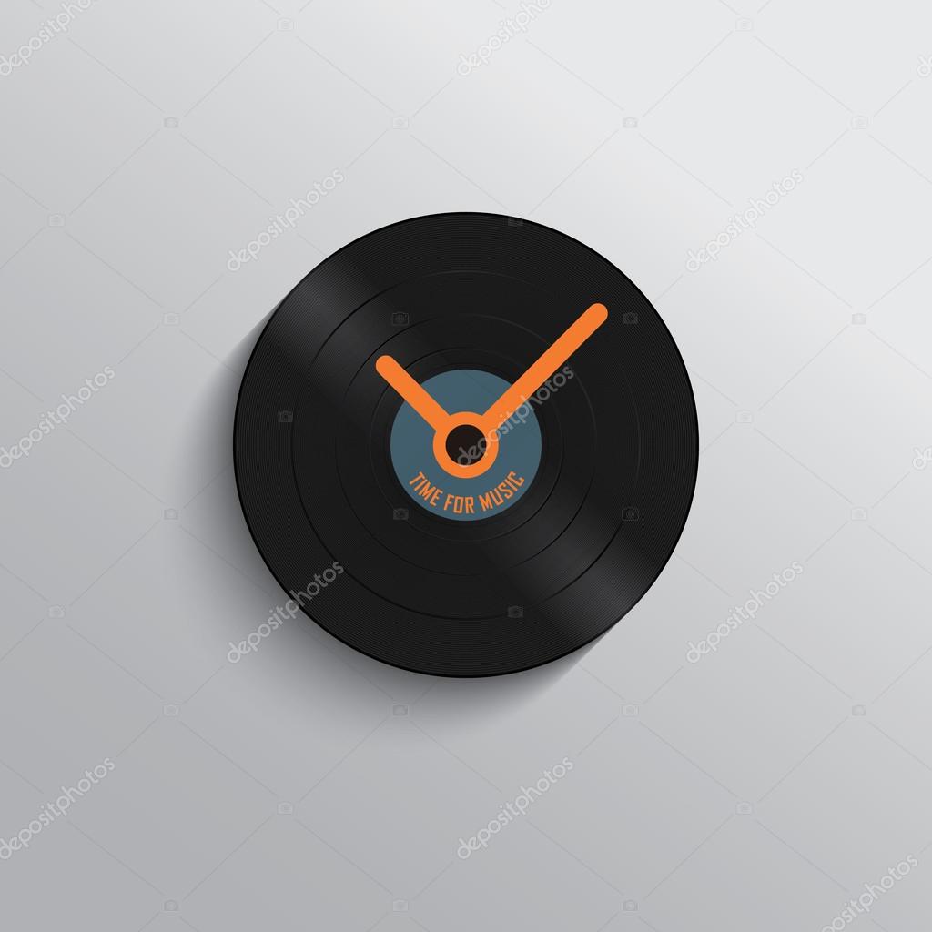 Vinyl record clock icon in trendy vintage style
