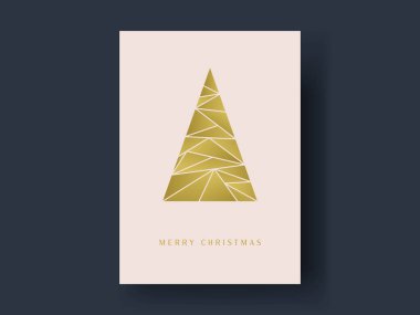 Sanat deco minimal tasarım noel kartı vektör konsepti. Üzerinde altın rengi Xmas ağacı sembolü var. Eps10 illüstrasyon.