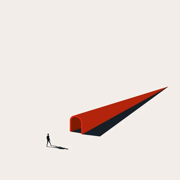 Affärsman på väg in i tunneln, vektorkoncept. Karriärriktning, smalt val, opportunitetssymbol. Minimal illustration — Stock vektor