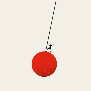 Business failure with wrecking ball, vector concept. Symbol of crisis, crash, destruction. Minimal design illustration.