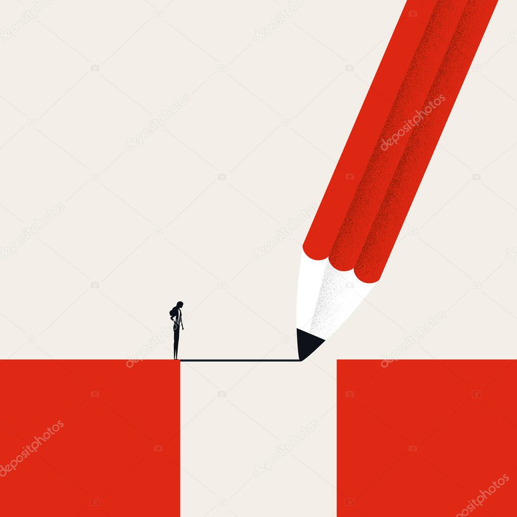 Business woman creative solution vector concept. Symbol of opportunity, challenge, obstacle. Minimal illustration.