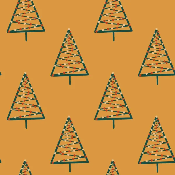 シームレスベクトルパターンガーランドとクリスマスモミの木 — ストックベクタ