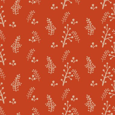 Kırmızı arka planda bitkilerin ve dutların kusursuz Noel desenleri