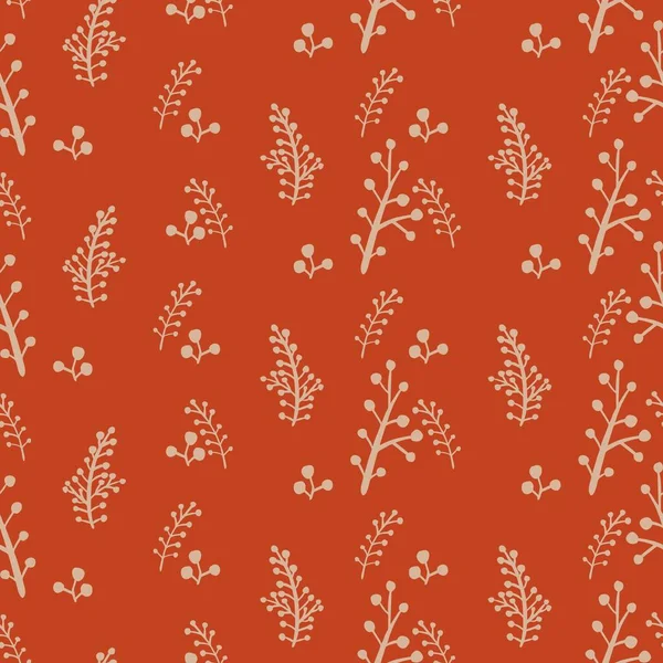 赤い背景に植物や果実のベクトルシームレスクリスマスパターン — ストックベクタ