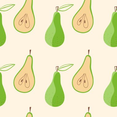 Armutlu, kusursuz bir desen. Meyveli desen. Vektör meyve çizimi. Doğal pürüzsüz doku..
