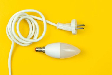 Enerji verimliliği kavramı. LED ampul ve AB prizli elektrik kablosu. Gezegeni kurtar, enerji tasarrufu fotoğrafı