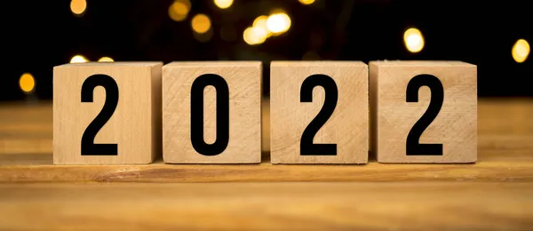 Banner Feliz Año Nuevo 2022 Bloques Madera Con Números Navidad — Foto de Stock