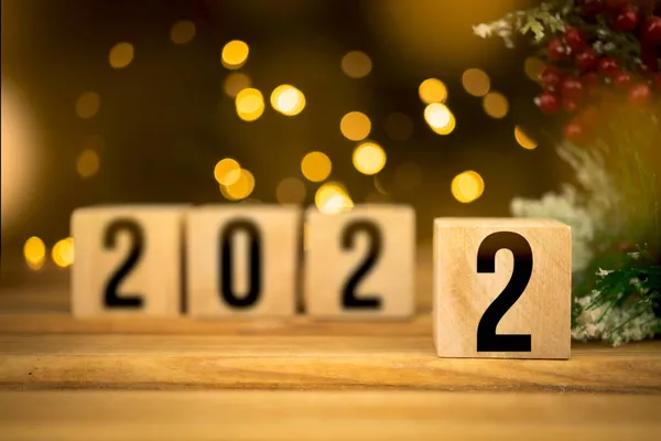 Feliz Año Nuevo 2022 Fondo Decoración Bloques Madera Con Números — Foto de Stock