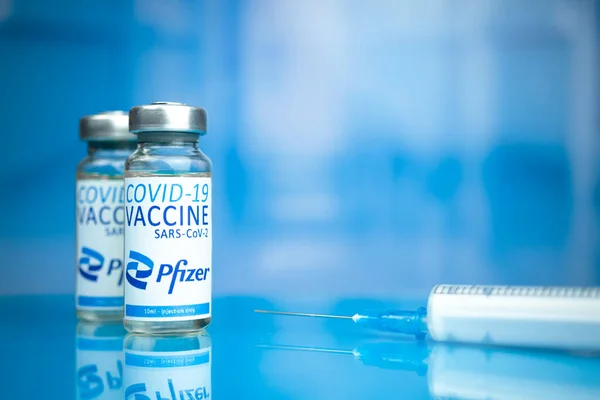 Jarkov Ucrania Noviembre 2021 Vacuna Pfizer Covid Foto Fondo Del —  Fotos de Stock