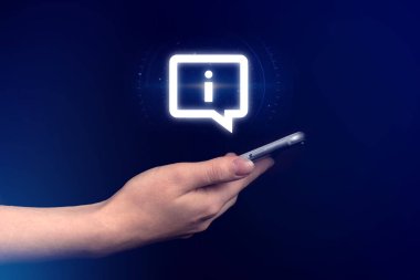 İş bağlantısı, bizimle irtibata geç, müşteri hizmetleri konsepti. Bilgi simgesi ve cep telefonu, teknoloji ve ağ geçmişi. Modern iletişim