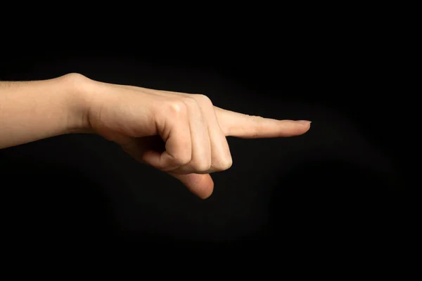 Χέρι Δείχνει Κάτι Γυναικεία Χειρονομία Σημάδι Χειρονομία Κοίτα Αυτό Δώσε — Φωτογραφία Αρχείου