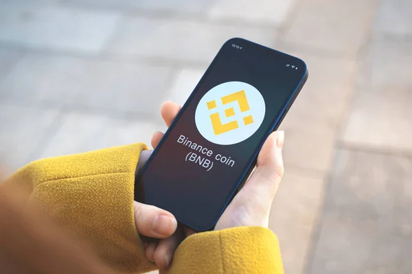 Binance Moneda Bnb Criptomoneda Símbolo Logotipo Concepto Empresarial Financiero Mano —  Fotos de Stock