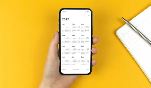 Calendrier 2022 App Sur Écran Smartphone Main Avec Téléphone Portable — Photo