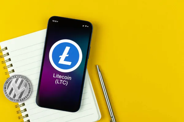 Символ Litecoin Торговля Криптовалютой Цифровыми Виртуальными Деньгами Банковские Услуги Концепцией — стоковое фото