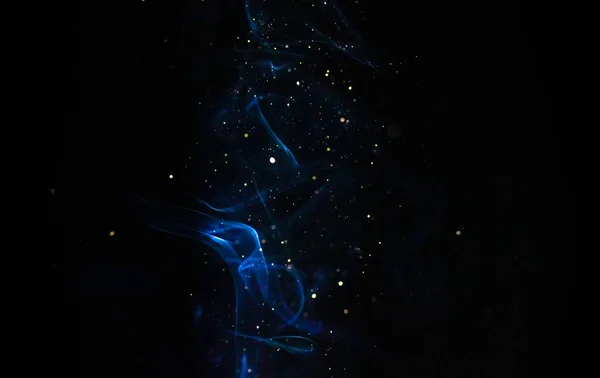 Abstrato Fumaça Azul Com Brilhos Fundo Preto Textura Nevoeiro Colorido — Fotografia de Stock