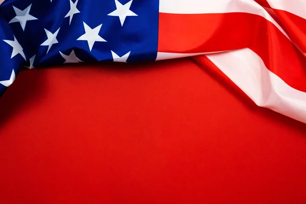 Σημαία Ηνωμένων Πολιτειών Της Αμερικής Εθνική Σημαία Κόκκινο Φόντο Κορυφαία — Φωτογραφία Αρχείου
