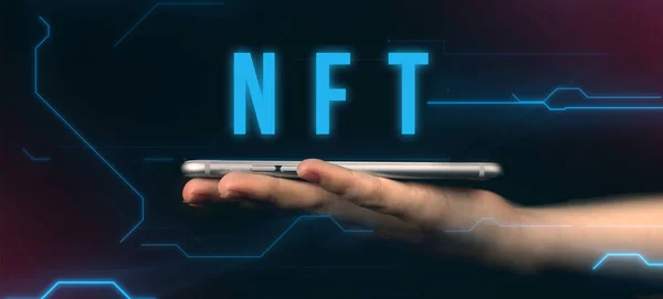 Nft Nezastupitelný Token Moderní Technologie Digitální Šifrování Koncept Kryptografického Pozadí — Stock fotografie