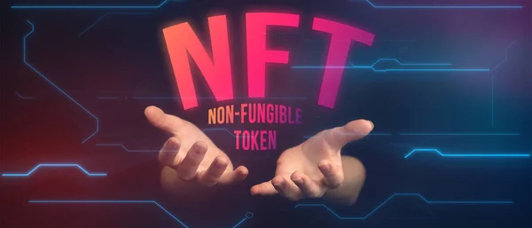 Nft Nezastupitelný Token Digitální Šifrovací Technologie Koncept Kryptoart Pozadí Nápis — Stock fotografie