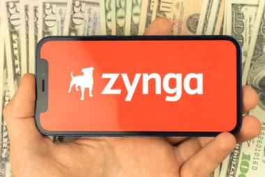 Kharkov, Ukraine - January 12, 2022: Zynga logo on the screen. Business background