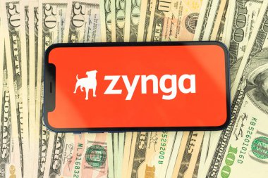 Kharkov, Ukraine - January 12, 2022: Zynga logo on the screen. Business background 