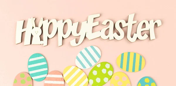 Tarjeta Felicitación Feliz Primavera Pascua Con Coloridos Huevos Pascua Sobre — Foto de Stock