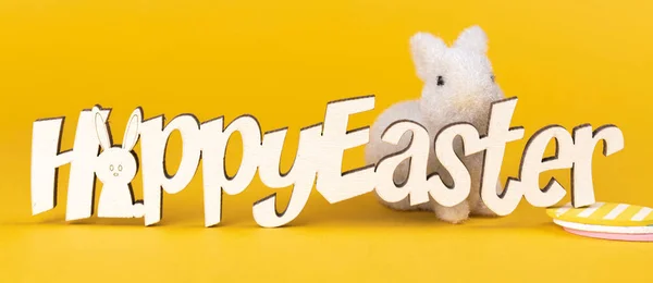 Feliz Pascua Banner Conejito Pascua Fondo Celebración Con Texto Concepto — Foto de Stock