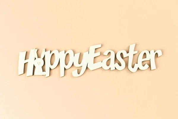 Happy Easter Text Bright Background Greeting Concept Top View Flat — Fotografia de Stock