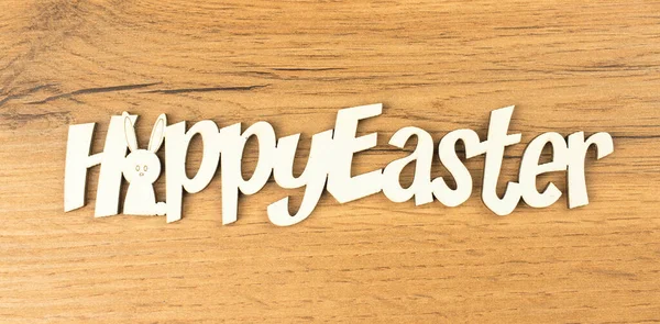 Feliz Pascua Texto Celebración Palabras Sobre Fondo Madera Diseño Vacaciones — Foto de Stock