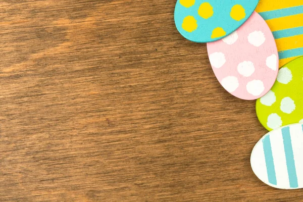 Colorful Easter Eggs Wooden Background Border Design Flat Lay Copy — Photo