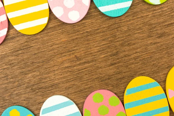 Colorful Easter Egg Double Side Border Old Wood Background Flat — Fotografia de Stock