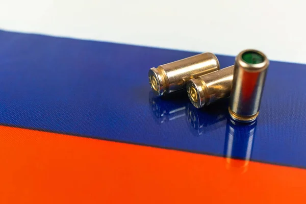 Gun Bullets Russian Flag Criminal Crime Corruption Punishment Concept Russian — Stock Photo, Image