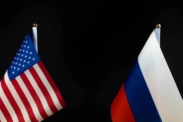 Usa Russia Flags Black Background Copy Space Photo Concept World — Stock Photo, Image