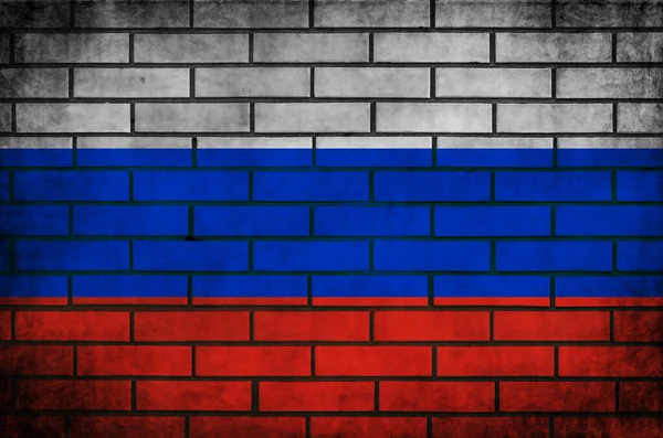 Ρωσική σημαία υφή grunge φόντο στον τοίχο από τούβλα — Φωτογραφία Αρχείου