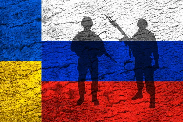 Russisch Oekraïne Vlaggen Concept Oorlog Conflict Russische Agressie Militaire Foto — Stockfoto