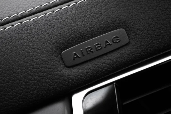 Safety Airbag Sign Car Luxury Sport Car Interior Background Photo — Stock Photo, Image