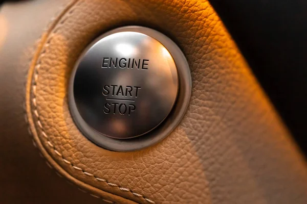 Engine Start Stop Button Luxury Sport Car Close View Photo — 스톡 사진