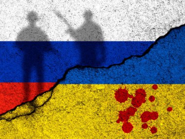 Ukrayna 'daki savaşı durdurun. Rus istilası, sivillere karşı kanlı suç. İnsanların arka plan fotoğraflarına yardım et