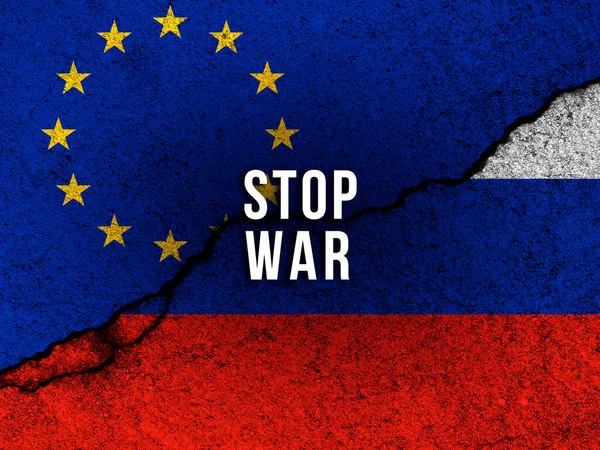 Deja Texto Guerra Antecedentes Banderas Rusia Sanciones Unión Europea Contra — Foto de Stock