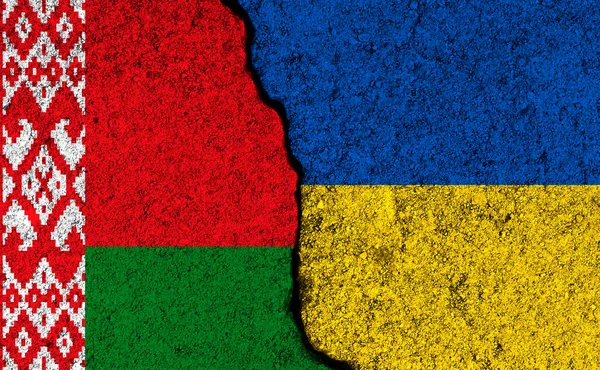 Білорусь Україна Разом Вивішують Прапори Бетонному Фоні — стокове фото