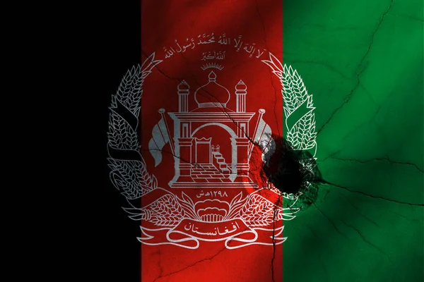 Прапор Афганістану Великою Тріщиною Або Дірою Куль Військовий Конфлікт Війна — стокове фото