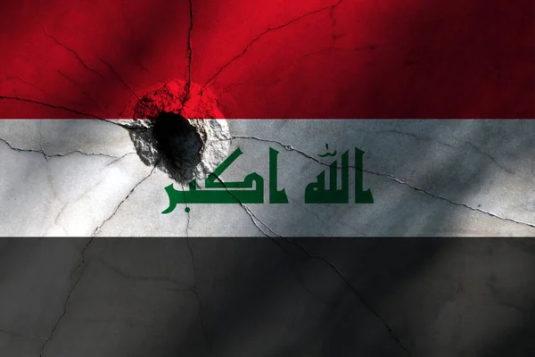 Iraq Flag Big Crack Bullet Hole Military Conflict War Country — Stock Photo, Image
