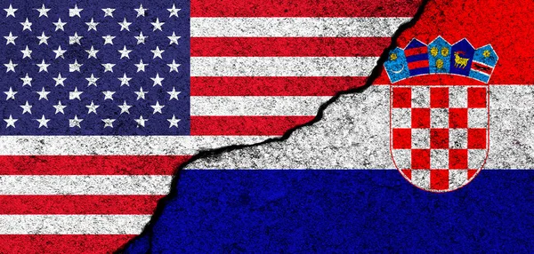 Сша Хорватія Прапори Намальовані Зламаній Бетонній Стіні Сполучені Штати Америка — стокове фото