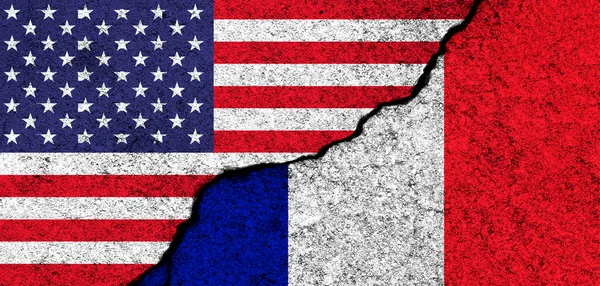 Usa Franciaország Törött Betonfalra Festett Zászlók Amerikai Egyesült Államok Amerika — Stock Fotó