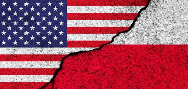 Usa Lengyelország Törött Betonfalra Festett Zászlók Amerikai Egyesült Államok Amerika — Stock Fotó