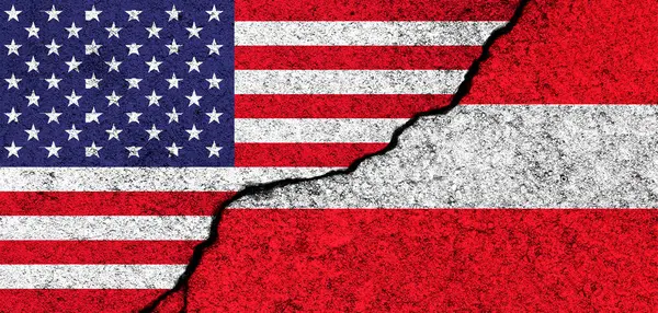 Usa Ausztria Törött Betonfalra Festett Zászlók Amerikai Egyesült Államok Amerika — Stock Fotó