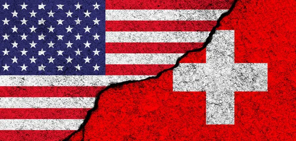 Estados Unidos Suiza Banderas Estados Unidos Suiza Asociación Relaciones Concepto —  Fotos de Stock