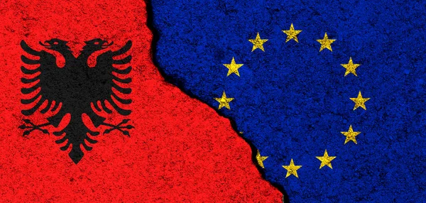 Banderas Unión Europea Albania Relaciones Asociación Diplomacia Concepto Conflicto Libertad —  Fotos de Stock